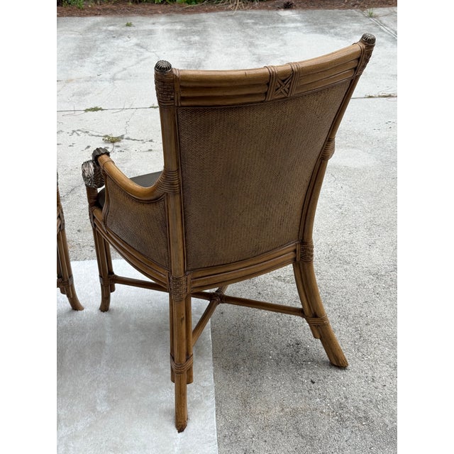 Set of 4 Asian Chinoiserie Faux Bamboo Armchairs With Sculptural Metal Fish Motifs For Sale - Image 16 of 17