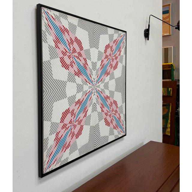 Abstract Oversized Gabe Silverman 1980s Abstract Op Art Painting, Newly Framed For Sale - Image 3 of 12