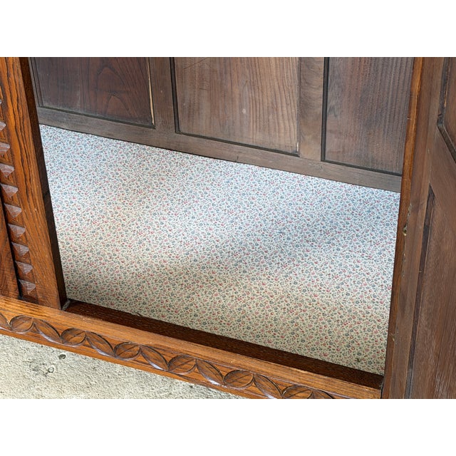 French Brutalist Carved Oak Armoire attributed to Charles Dudouyt, 1940s For Sale - Image 6 of 15