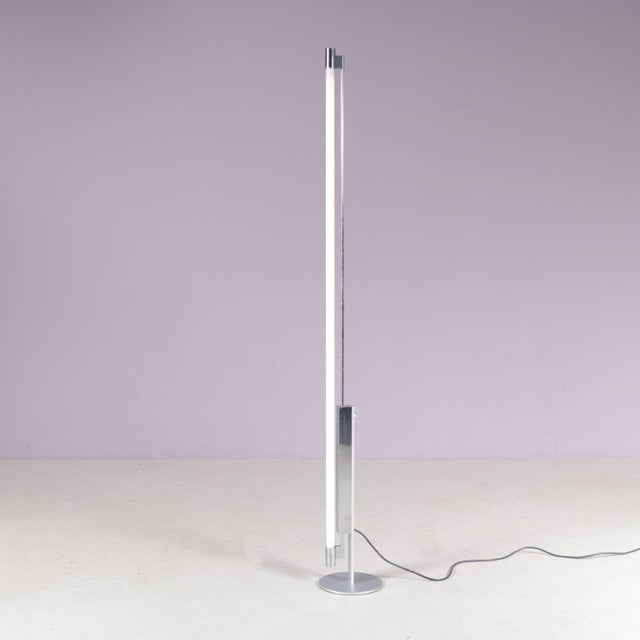 Trapez Chrome Floor Lamp with White Tube by Erwin Egli for Ribag, Switzerland, 1990s For Sale - Image 5 of 12