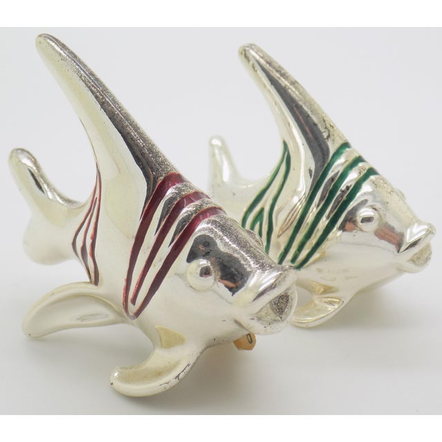 Vintage Italian Handmade Genuine Sterling Silver Enameled Tropical Fish Figurines by Ottaviani of Rome, 1980s Solid 925 Silver Marine Pair For Sale - Image 4 of 14