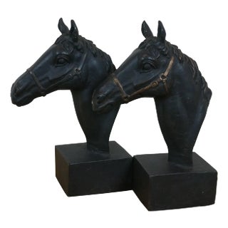 Vintage Cast Iron Equestiran Horse Head Bust Library Bookends- Set of 2 For Sale