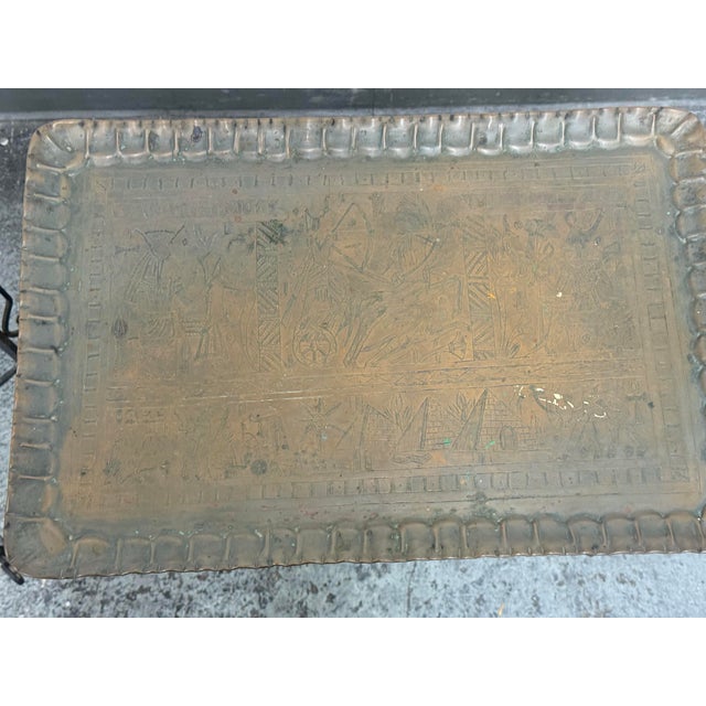 Egyptian Vintage Brass Tray + Wrought Iron Side Tables, Pair For Sale - Image 11 of 12