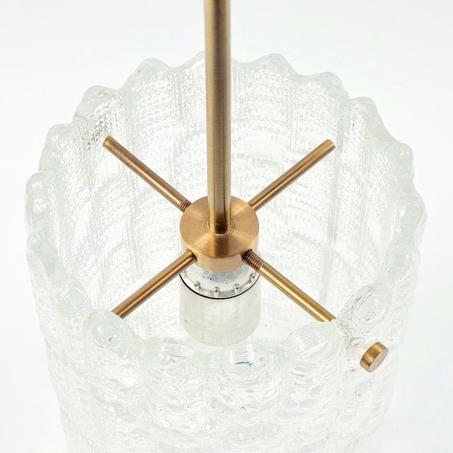 Metal Mid-Century Modern Crystal Glass and Brass Pendant Light by Carl Fagerlund for Orrefors, Sweden, 1960s For Sale - Image 7 of 10