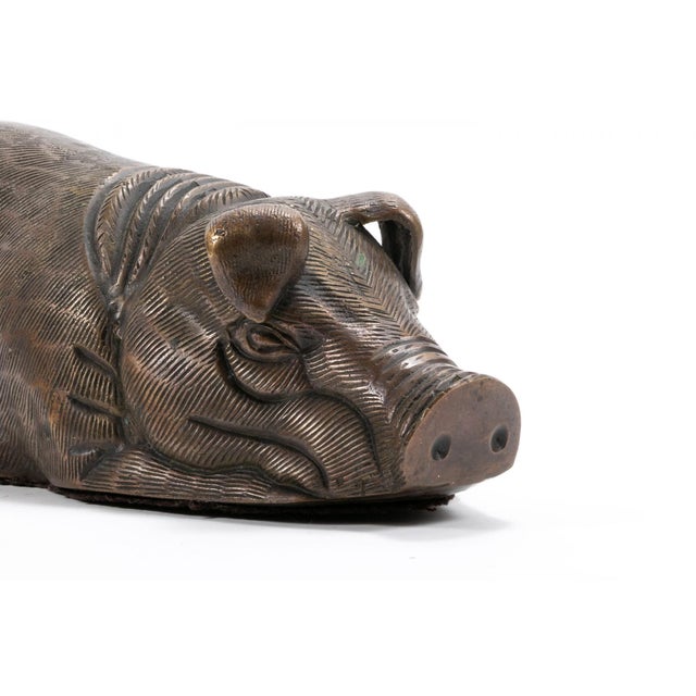 Vintage Large Heavy Cast Bronze Reclining Pig Animal Sculpture, 1980s For Sale - Image 4 of 6