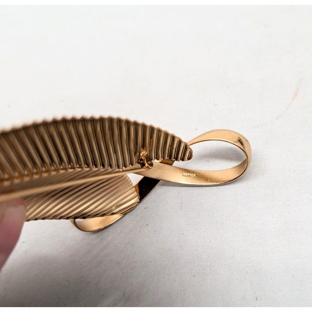 Vintage 1950s Signed Napier Goldtone Ribbed Leaf Curled Stem Brooch For Sale In Philadelphia - Image 6 of 6