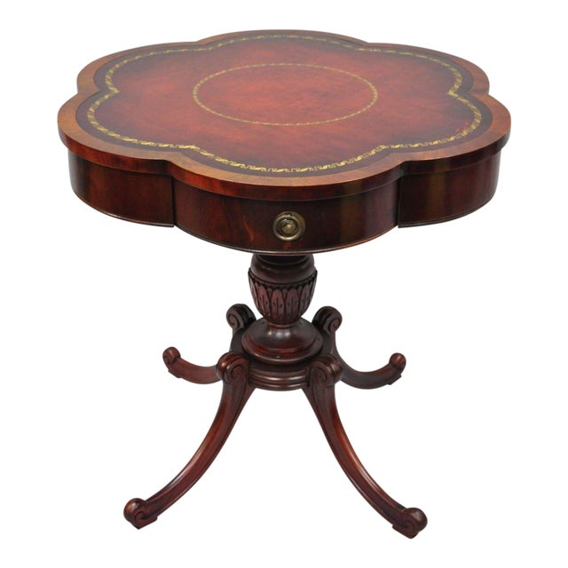 1940s Vintage Regency Style Leather Top Mahogany Drum Table Chairish