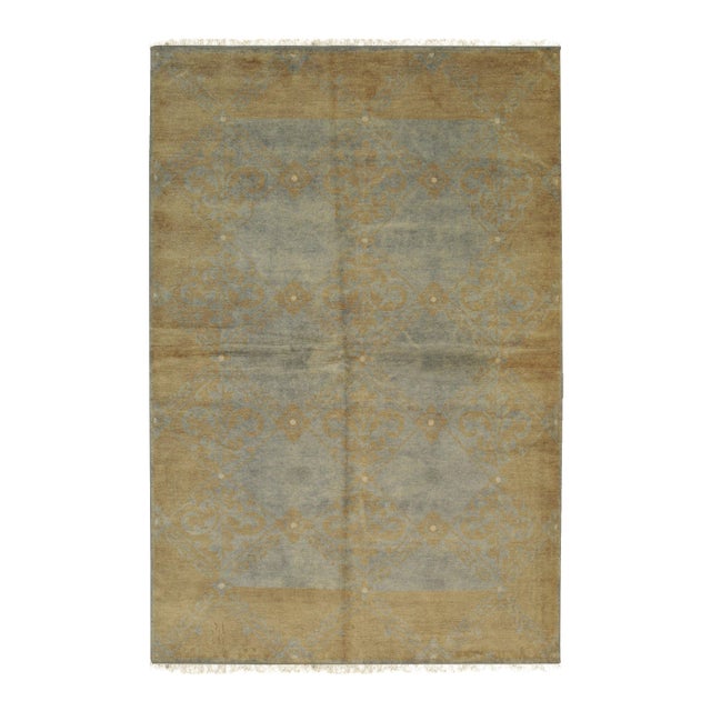 10x14 Versatile Classic Blue Brown Floral Modern Hand Knotted Wool Carpet Rug For Sale
