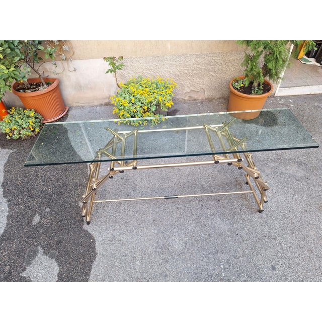 Console Table in Brass-Plated Aluminum andd Glass Top by Fedele Papagni for Leonardo Da Vinci, 1990s For Sale - Image 18 of 18