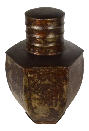 Vintage Indian Hand-Hammered Distressed Tin Storage Canister, Early 20th Century