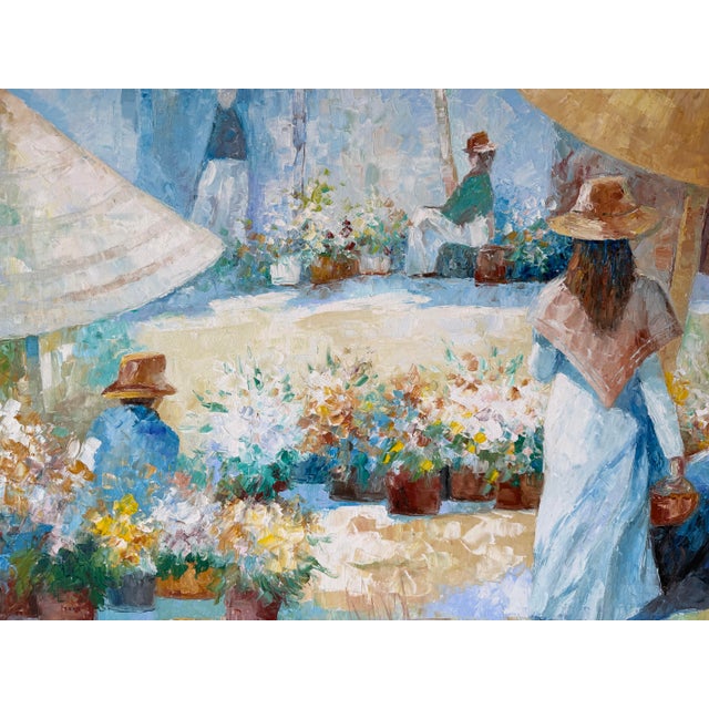 1970’s John Adamos Manol Impressionist Florist Market Oil on Canvas Painting – Framed For Sale - Image 11 of 12