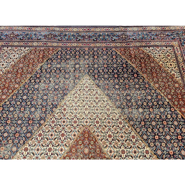 Antique Persian Tabriz Mahi Rug, Hand-Knotted Wool, Herati Geometric Pattern, Ivory & Navy, 10x13 For Sale - Image 12 of 18