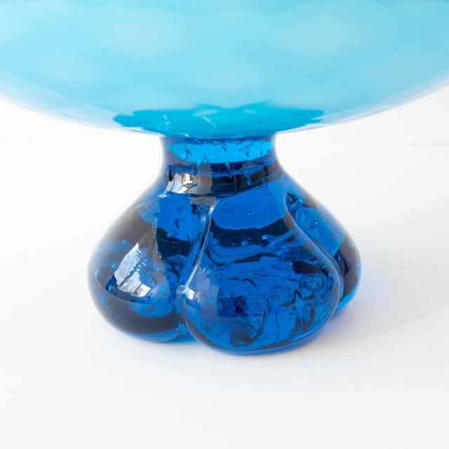 1960s Vintage Portuguese Blue Glass Bowl with Foot, 1960s For Sale - Image 5 of 11