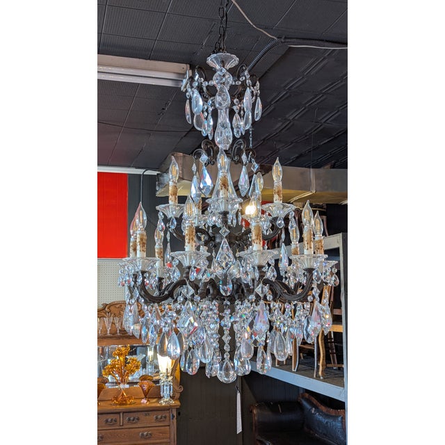 Antique Rococo Revival Chandelier, Metal & Crystal, France For Sale - Image 6 of 17
