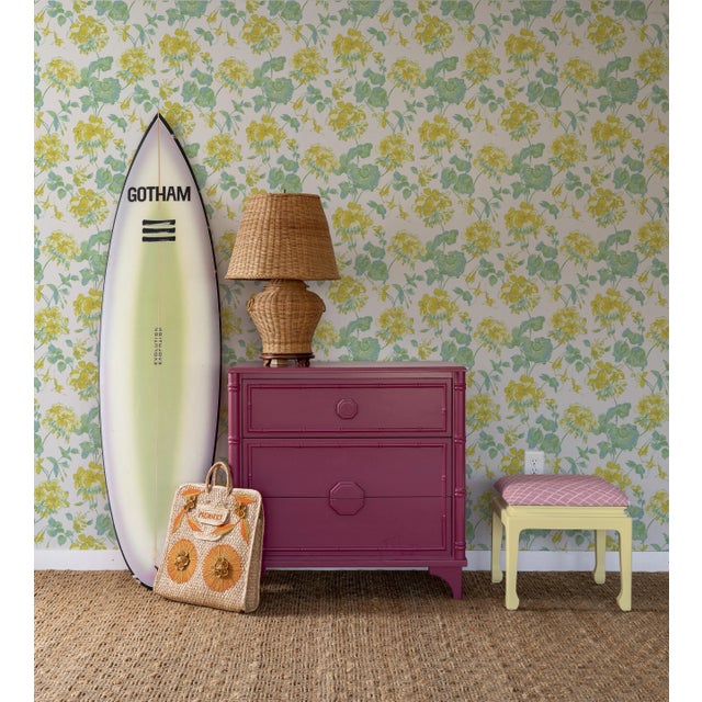 A sample of Cottage Grove Lemon Grove Yellow Wallpaper Care Instructions: Wipe with damp cloth.