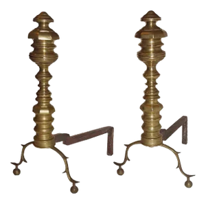 Andirons Antique Brass With Spurred Cabriole Legs and Ball Feet - A Pair