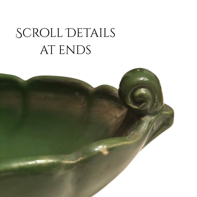 Vintage Mid-Century Modern Green Pottery Oval Planter Dish | Usa, 1960s For Sale - Image 4 of 7