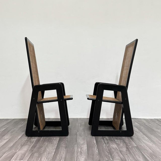High-Backed Chairs in Lacquered Vienna Straw, 1970s, Set of 2 For Sale - Image 6 of 13