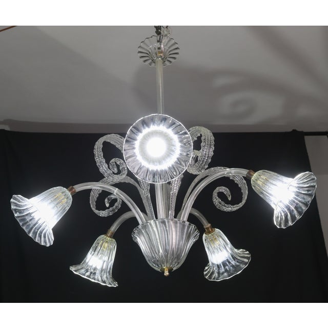 Transparent Amazing Art Decò Murano Glass Chandelier 5 Light, 1950 For Sale - Image 8 of 18