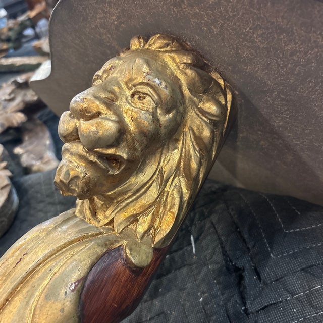 Wood Faux Marble Console Bracket With Decorative Single Lion Leg For Sale - Image 7 of 11