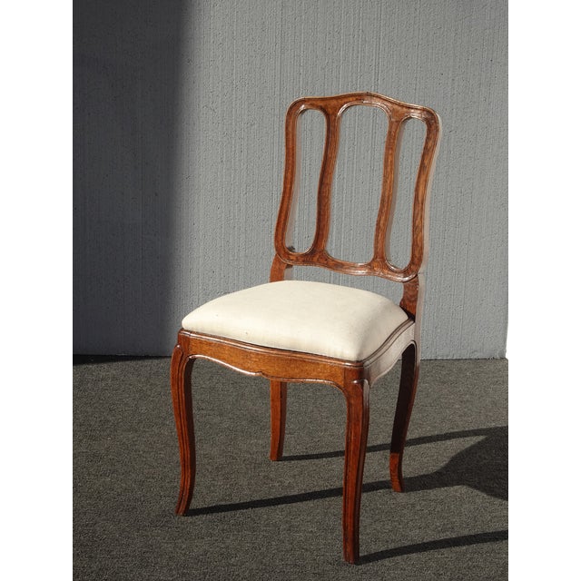 Six Vintage French Country Oak White Dining Room Chairs For Sale - Image 4 of 12
