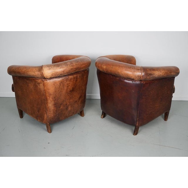 Set of Vintage Dutch Cognac Colored Leather Club Chairs For Sale - Image 13 of 18