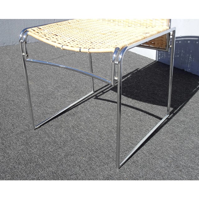 Set of Four Vintage Chrome Rattan Dining Chairs Mid Century Modern For Sale - Image 9 of 12