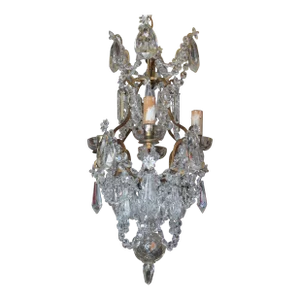 19thc French Antique Rococo Louis XVI Bronze Framed Baccarat Crystal Chandelier