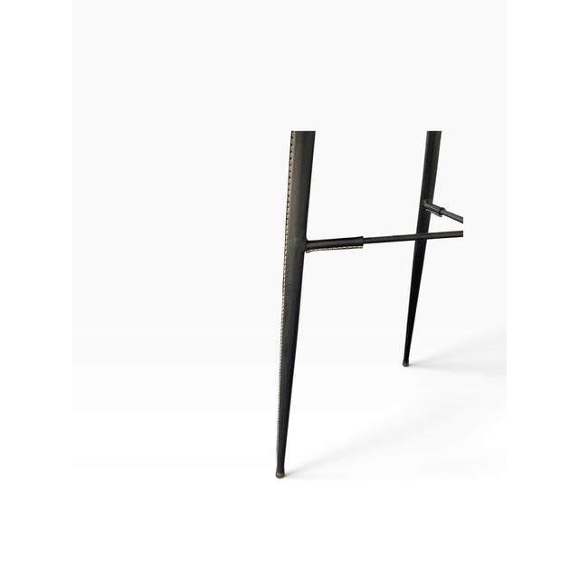 Mid-Century Modern Vintage Stitched Leather and Rattan Gueridon by Jacques Adnet, 1950s For Sale - Image 3 of 12