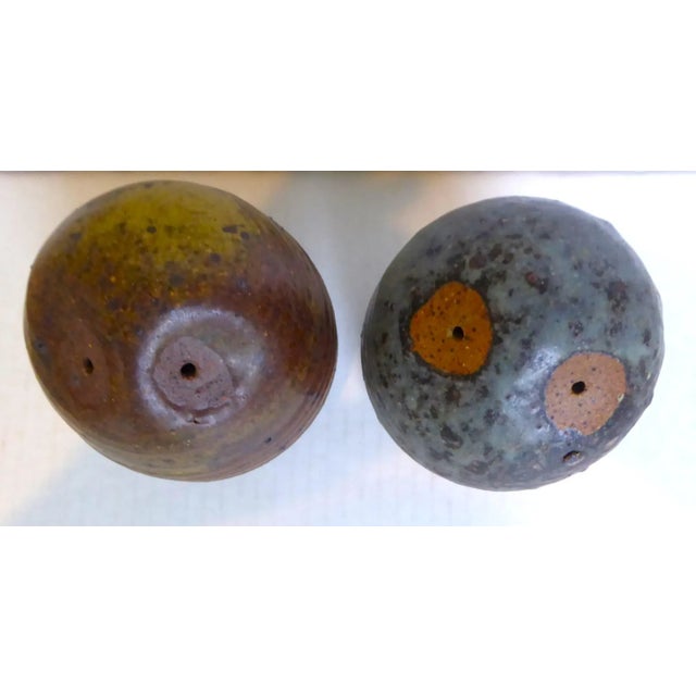 Barbara Garrett (1930-2020) pair of Organic Mid Century Modern Pottery Owls. Both pieces with fabulous textured mottled...