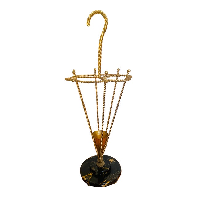 1950s Vintage Italian Rope Metal Gold Gilt Umbrella Form Umbrella Stand For Sale