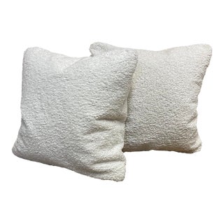 Contemporary Boucle Wool and Poly Blend Fabric Throw Pillows- a Pair For Sale