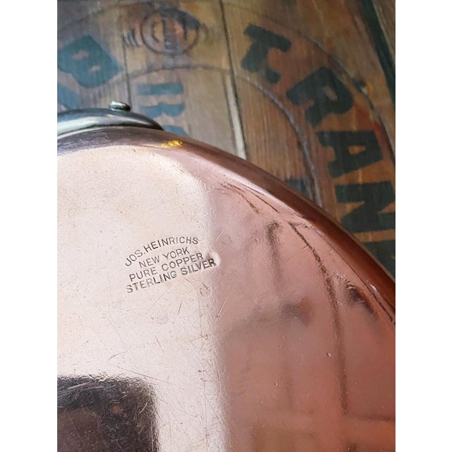 A rarely seen antique circa early 1900s solid copper oval sauté or fish pan with sterling silver lining and nickel handle...