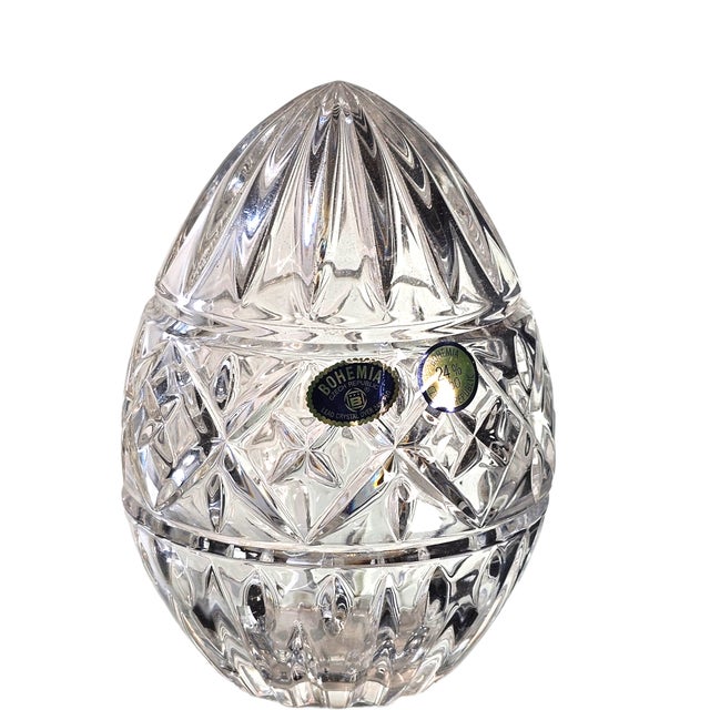 Bohemian Czech Large Clear Crystal Egg Paper Weight For Sale - Image 4 of 7