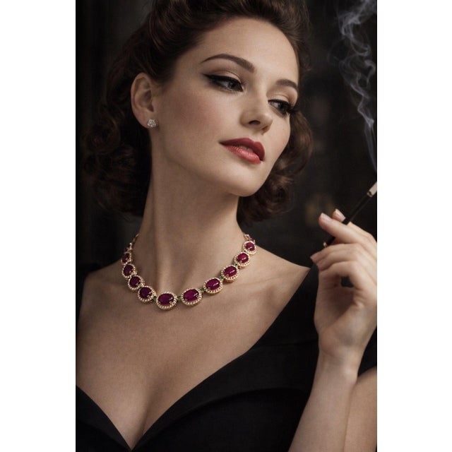 Gemstone Bochic “Capri” Vintage Ruby, White Topaz & Peridot Necklace Set in 18K & Silver For Sale - Image 7 of 8