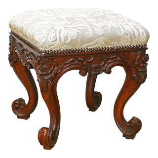 Late 18th C. North Italian Wonderfully Carved Upholstered Rococo Style Bench For Sale