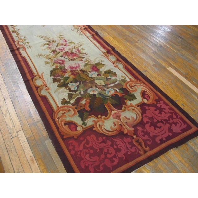 1880s Ivory Neoclassical Antique European Tapestry Runner 3'9" X 12'8" Flatweave Wool Carpet Rug For Sale In New York - Image 6 of 10