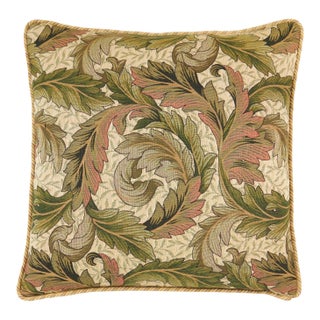 Acanthus & Lily Summer Cushion With Gold Rope Cord With Feather Filler - 46x46cm (18"x18") For Sale