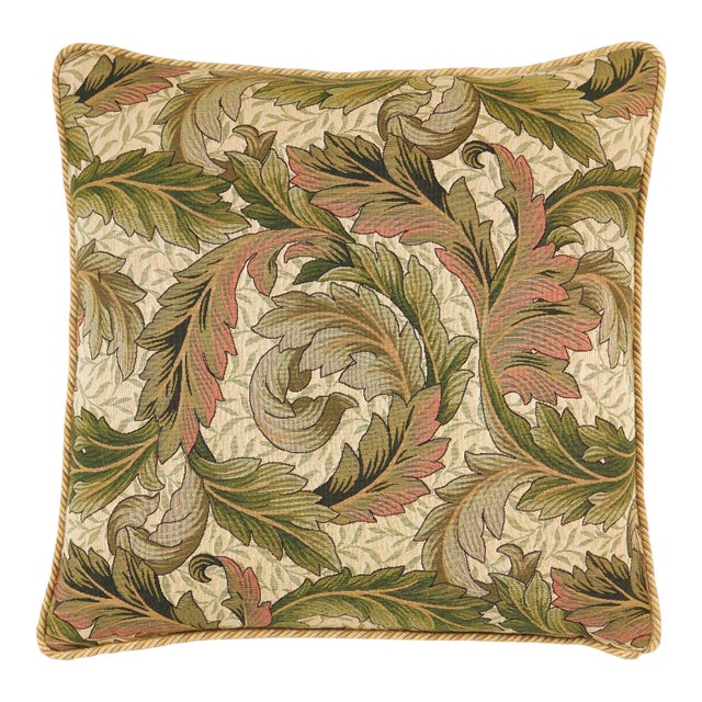 Acanthus & Lily Summer Cushion With Gold Rope Cord With Feather Filler - 46x46cm (18"x18") For Sale
