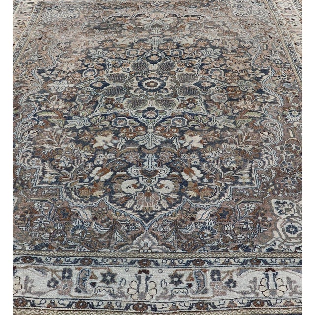 Antique Persian Bibikabad Rug With an Ornate Medallion 8'10 X 11'10 For Sale - Image 4 of 12