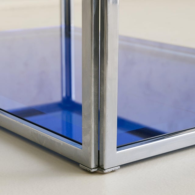 Cristal Arte Italian Blue Glass + Chrome Coffee Table Attributed to Cristal Arte, 1970s For Sale - Image 4 of 8