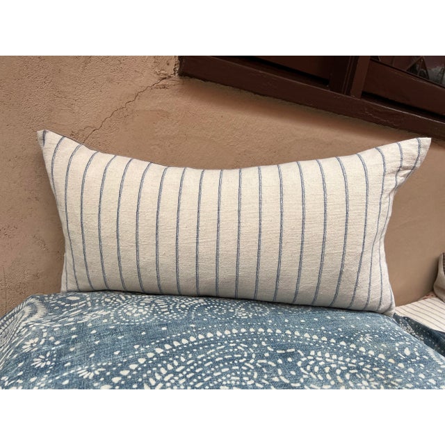 Coastal Farmhouse chic blue striped lumbar pillow. Hemp/linen blend loomed in northern Thailand. 100% linen back. New...
