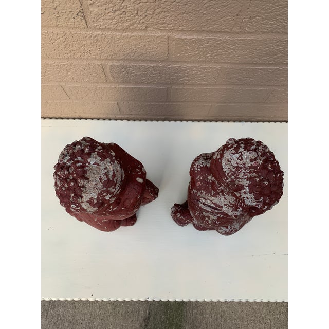 Antique Chinoiserie Cast Stone Garden Foo Dog Statues, Pair For Sale - Image 9 of 9