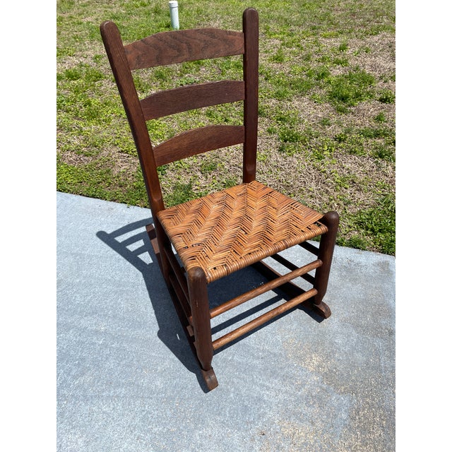 American Small Antique Child's Cane and Oak Rocking Chair For Sale - Image 3 of 3