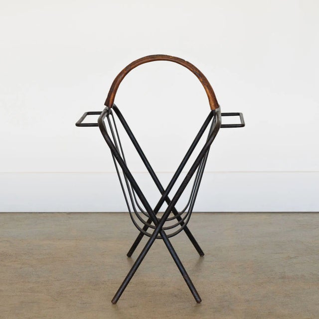 1940s 1940s Iron and Leather Magazine Rack in the Style of Jacques Adnet For Sale - Image 5 of 11