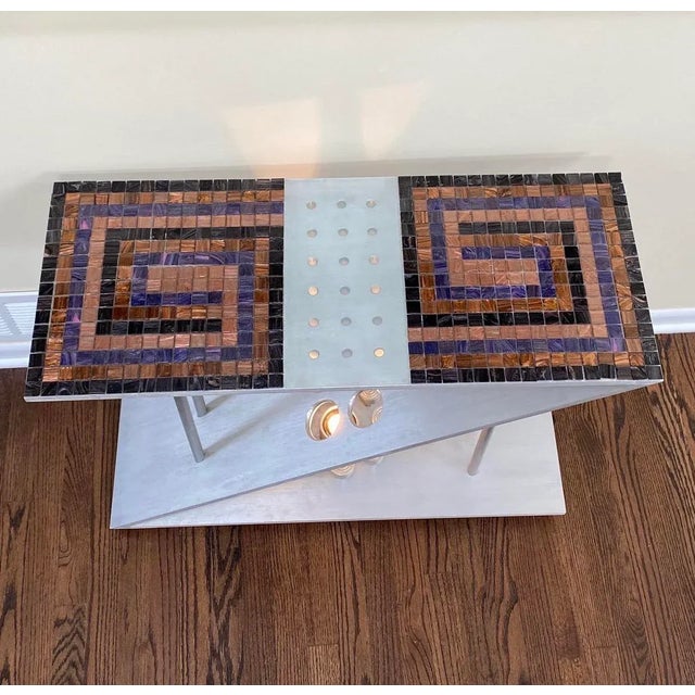 Mid-Century Modern Post Modern Custom Made Aluminum Tiled Mosaic Console Foyer Table For Sale - Image 3 of 10