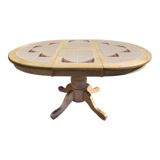 Late 20th Century Solid Wood and Ceramic Tile Table With Folding Leaf For Sale