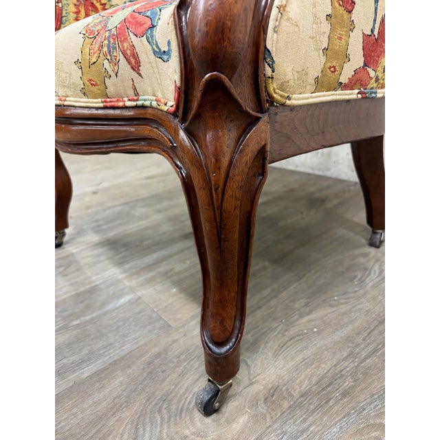Antique Victorian Rococo Revival Balloon Back Walnut Armchair Parlor Chair For Sale - Image 10 of 10