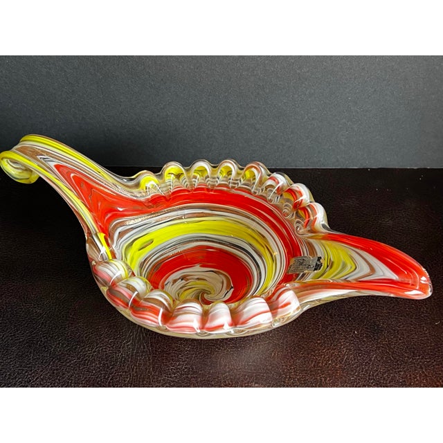 Grand Tour Vintage C1950s Fratelli Toso Murano Art Glass Orange and Yellow Swirl Candy Dish For Sale - Image 3 of 12