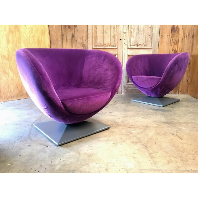 Italian Purple Velvet Swivel Lounge Chairs- A Pair | Chairish